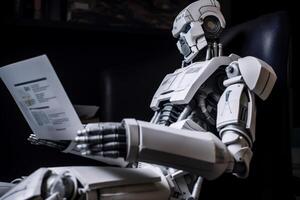 artificial paper ai hand laptop office technology robot document digital. . photo