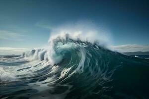 nature water crash blue liquid ocean cool sea surfing wave. Generative AI. photo