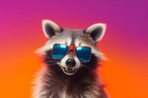 portrait animal festival music young fun pet raccoon background glasses party. Generative AI. photo