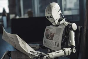 digital robot hand technology document artificial paper ai office laptop. . photo