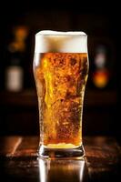 beverage foam lager pub alcohol drink beer pint gold glass. Generative AI. photo