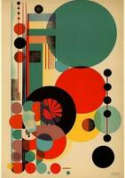 eye retro red vintage art circle design poster abstract illustration. Generative AI. photo