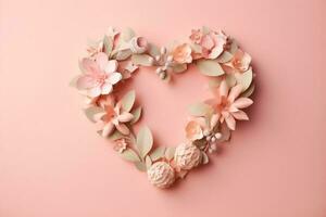 copy wedding background rose flower love pink heart card valentine day space. Generative AI. photo