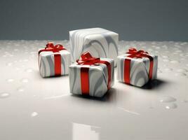 red christmas box present white ribbon package gift isolated surprise. Generative AI. photo