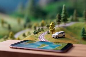 punto dirección móvil viaje GPS teléfono navegación ubicación mapa posición. generativo ai. foto