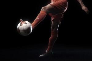 competition stadium sport ball kick football game goal soccer foot. Generative AI. photo