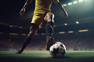 foot competition goal football stadium game kick soccer sport ball. Generative AI. photo