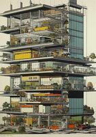 design sketch tower architecture downtown high-rise business skyscraper urban building. . photo