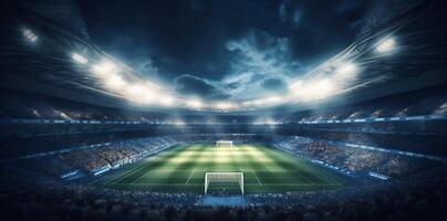 sport football world game light stadium goal soccer arena green. Generative AI. photo