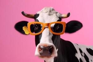 face sunglasses animal cow cute portrait head character colourful funny. Generative AI. photo