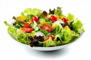 food vegetable green lunch lettuce tomato salad fresh vegetarian healthy. Generative AI. photo