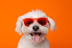 pet dog animal puppy smile isolated background funny portrait cute sunglasses. Generative AI. photo