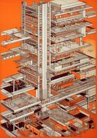 sketch urban design architecture high-rise tower building downtown business skyscraper. . photo