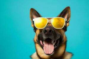 funny dog happy cute background animal portrait isolated smile sunglasses pet. Generative AI. photo