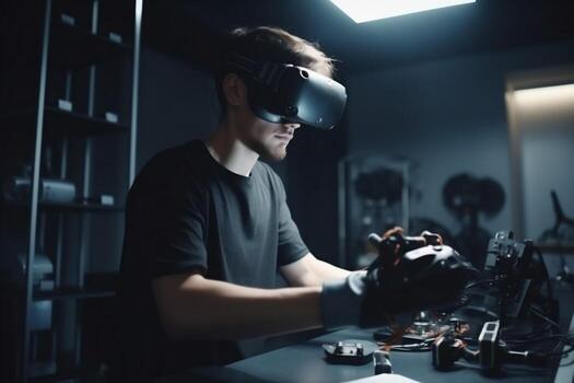 innovación hombre robótico tridimensional Ingenieria lentes futuro tecnología robot 3d ingeniero virtual. generativo ai. foto