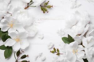 spring blossom nature celebration flower wedding white bright beautiful floral background. Generative AI. photo