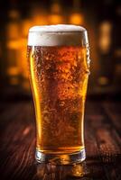 alcohol beer drink pub glass gold pint foam lager beverage. Generative AI. photo