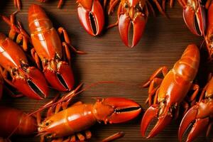 food crawfish boiled cooked claw crayfish background seafood red crustacean lobster. Generative AI. photo