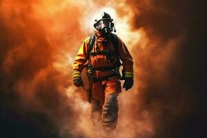 uniform emergency safety fighter fireman fire smoke firefighter rescue equipment. Generative AI. photo