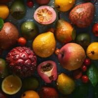 fruit citrus food healthy background vitamin drop green water fresh strawberry. Generative AI. photo