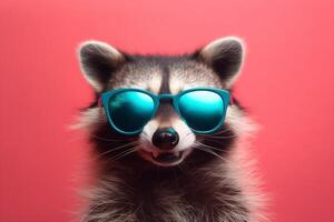 background glasses wild party portrait raccoon fun pet animal young music. Generative AI. photo