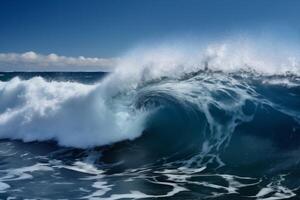 cool surfing crash water nature blue ocean sea liquid wave. Generative AI. photo