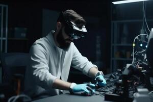 device man future innovation glasses robot virtual 3d technology three-dimensional engineer robotic. . photo