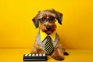 dog background business isolated animal funny pet financial yellow humor finance. Generative AI. photo