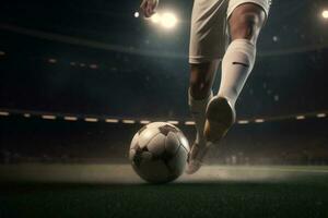 kick stadium game ball soccer football foot competition goal sport. Generative AI. photo