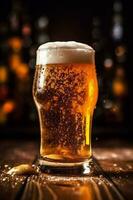 beer pub pint drink gold foam alcohol lager glass beverage. Generative AI. photo
