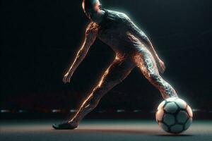 kick football stadium soccer game goal sport foot ball competition. Generative AI. photo