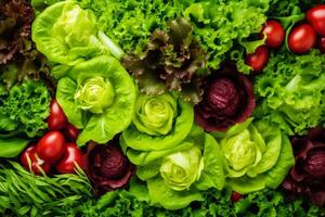 dark diet vegetable green background food fresh bowl vegetarian healthy salad. Generative AI. photo