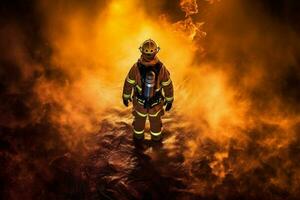 uniform firefighter fireman safety equipment smoke rescue emergency fire fighter. Generative AI. photo