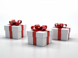 white ribbon christmas package isolated surprise gift box red present. Generative AI. photo