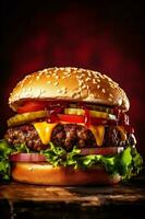 sandwich food beef snack burger fat fast hamburger meat fast food. Generative AI. photo