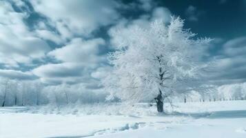 white new tree winter christmas sky snow holiday year nature fir background. Generative AI. photo