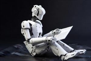 laptop ai document artificial office technology paper hand digital robot. . photo