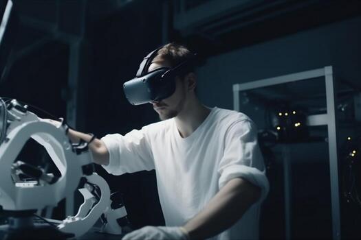 hombre tridimensional ingeniero futuro tecnología robótico virtual innovación robot lentes 3d laboral. generativo ai. foto