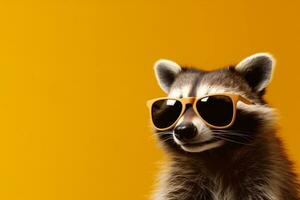 party pet music fun cute young glasses animal raccoon portrait background. Generative AI. photo