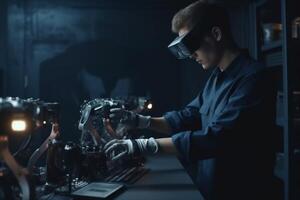 3d man computer robot virtual three-dimensional innovation glasses future engineer technology robotic. . photo