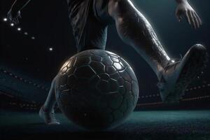 foot stadium football sport goal kick soccer ball competition game. Generative AI. photo