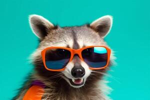 animal clubbing raccoon party music glasses pet young fun portrait background. Generative AI. photo