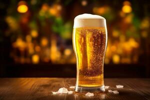 beverage pint alcohol drink glass pub lager gold beer foam. Generative AI. photo