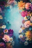 spring background design flower peonies color pastel valentine petal blossom watercolor. Generative AI. photo