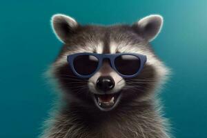 party young music glasses disco pet portrait background raccoon fun animal. Generative AI. photo