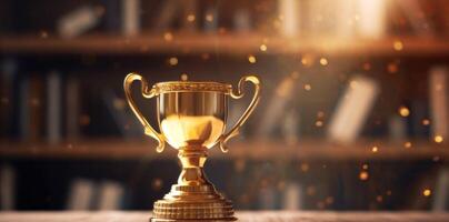 champion celebration trophy competition award prize library gold cup bokeh. Generative AI. photo