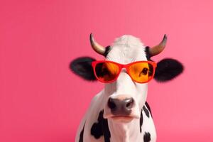 character cow portrait face colourful funny animal sunglasses head cute. Generative AI. photo