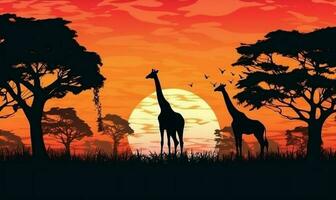 elephant wild nature silhouette wildlife africa sunset safari animal giraffe. Generative AI. photo