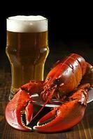 food beverage crawfish beer background crab crayfish seafood glass red snack. Generative AI. photo