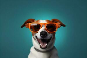 dog funny isolated background sunglasses portrait pet smile animal cute stylish. Generative AI. photo